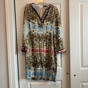 Linda Cunningham Silk Tunic Dress Sz 6 Abstract Artsy Art2Wear